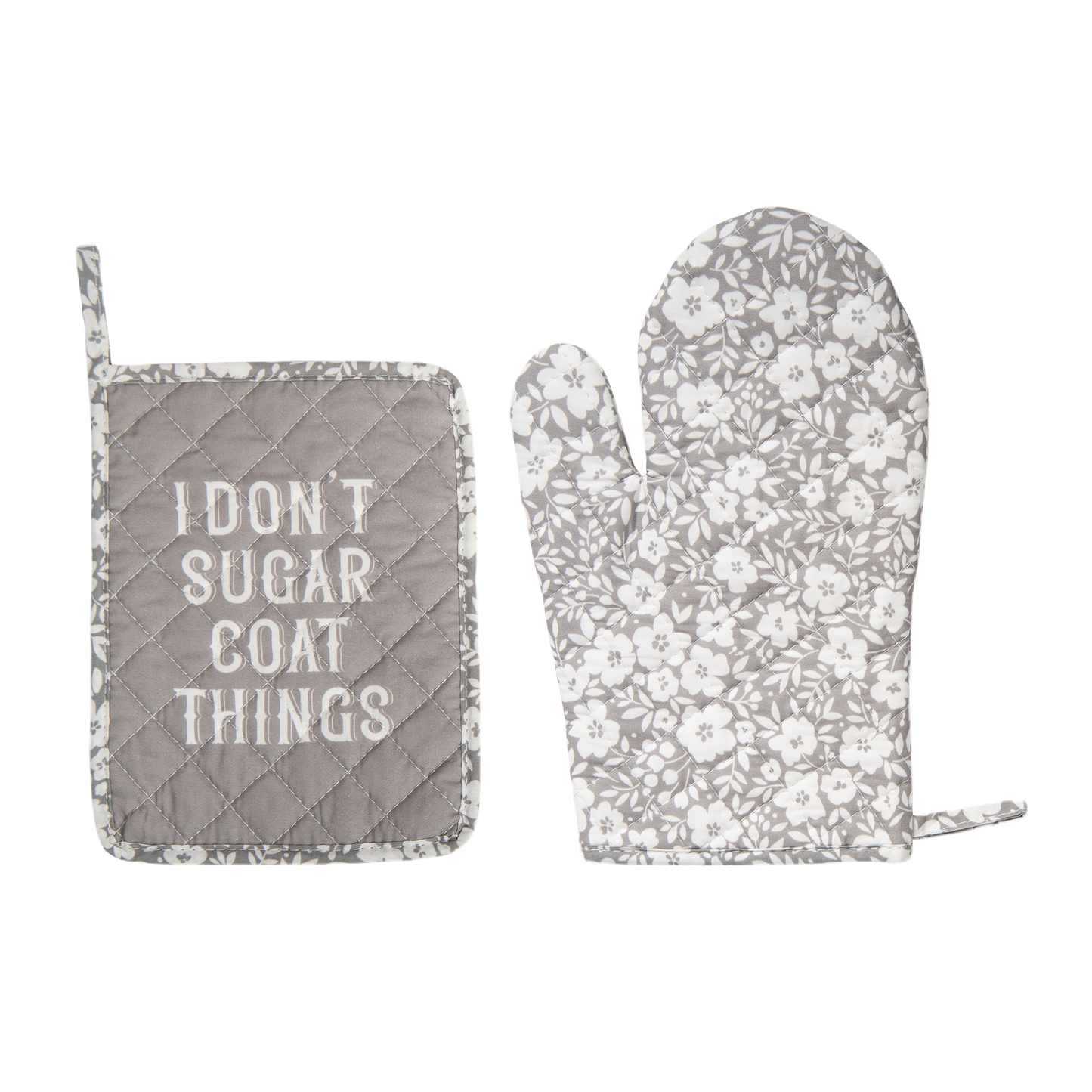 I Don't Sugar Coat Things Pot Holder & Oven Mitt Set | Floral Oven Gloves Potholders for Kitchen