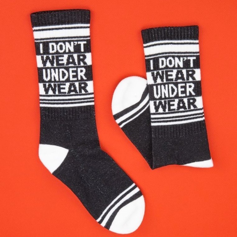 I Don't Wear Underwear Ribbed Gym Socks in Black and White | Unisex Women's Men's