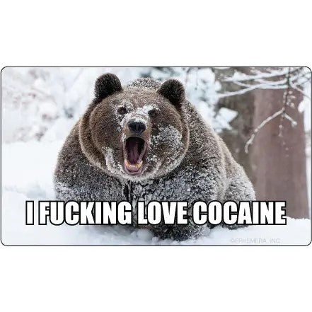 I Fucking Love Cocaine Brown Bear Vinyl Sticker | Rectangular Large Size Decal | 6" x 3.4"