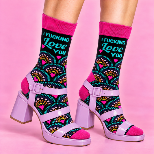 I Fucking Love You Women's Crew Socks | Hearts Design Ladies Novelty Socks-Fabdaz-The Bullish Store