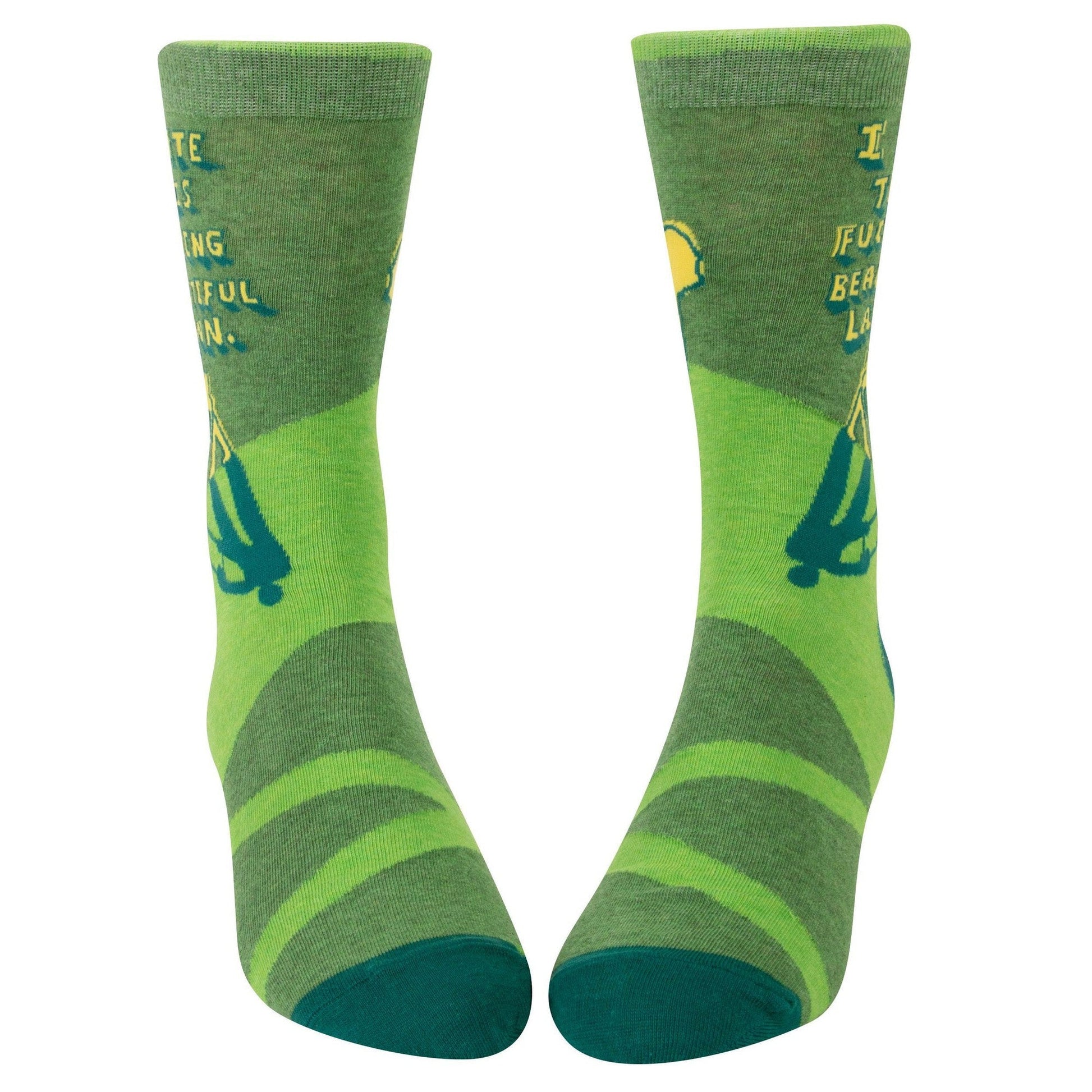 I Hate This Fucking Beautiful Lawn Men's Crew Socks in Green | BlueQ at GetBullish