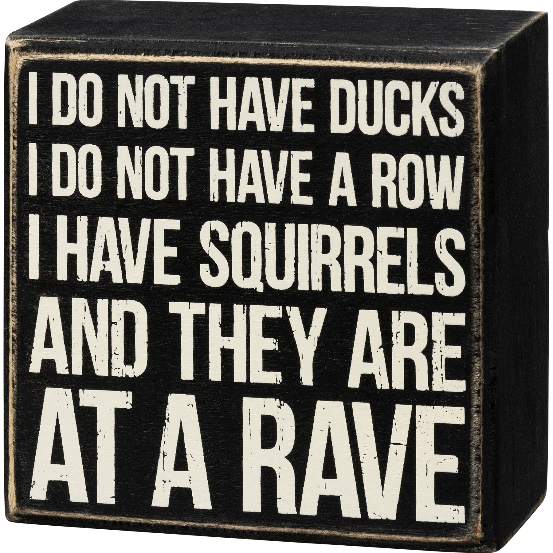 I Have Squirrels And They Are At A Rave Box Sign in Black with White Lettering