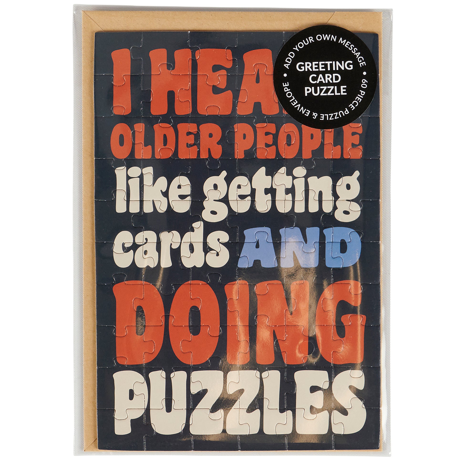 Jigsaw puzzle with humorous text design on a white background