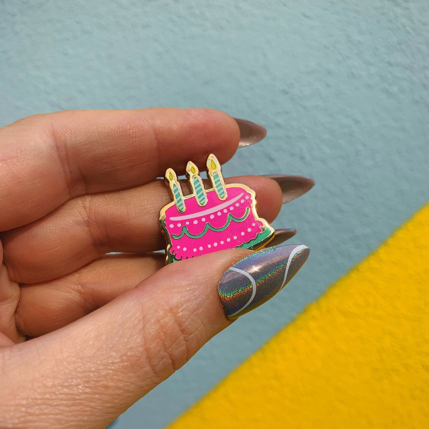 I Hope Your Birthday Is Lit Cake Enamel Pin on Gift Card