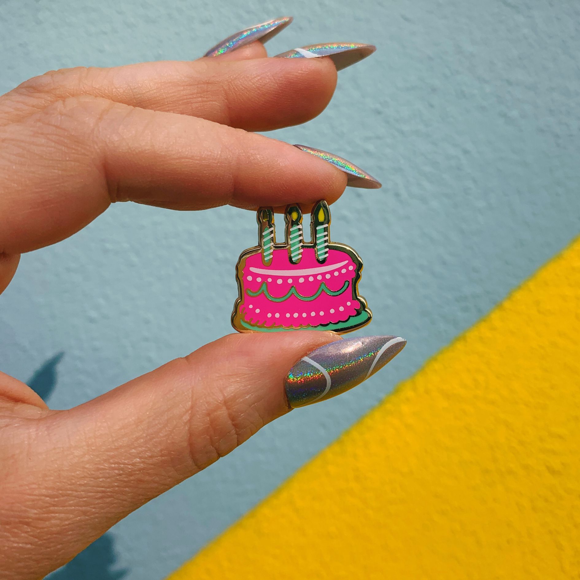 I Hope Your Birthday Is Lit Cake Enamel Pin on Gift Card