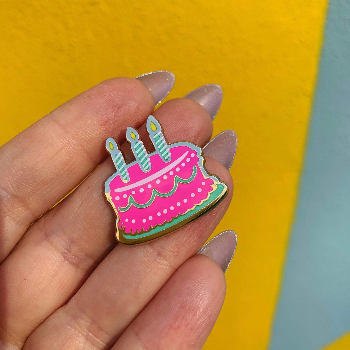 I Hope Your Birthday Is Lit Cake Enamel Pin on Gift Card