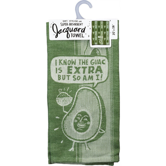 I Know The Guac Is Extra But So Am I Woven Green Funny Dish Cloth Towel| All-Over Design | Unfolds 20" x 28"