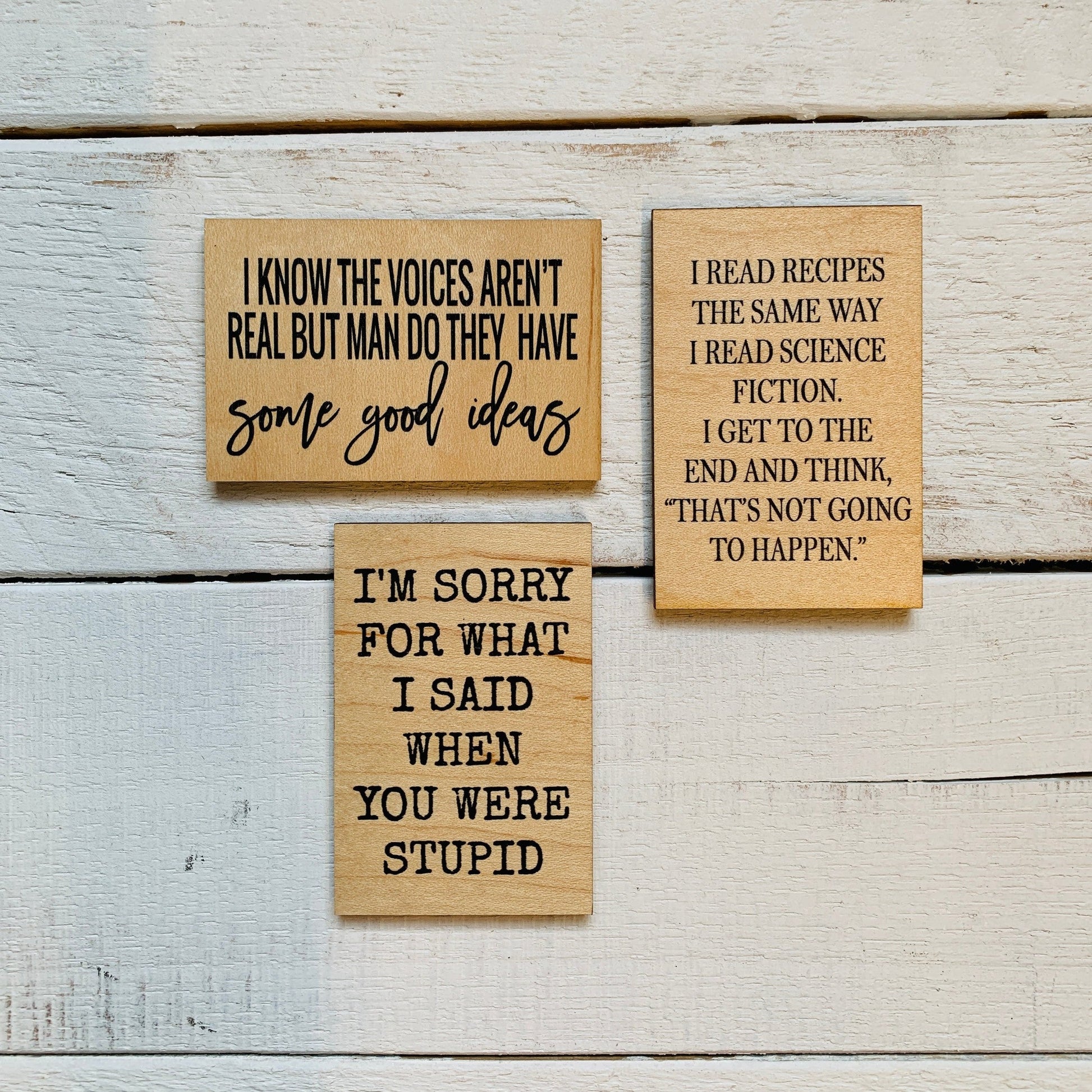 I Know The Voices Aren't Real Funny Wood Refrigerator Magnet | 2" x 3"