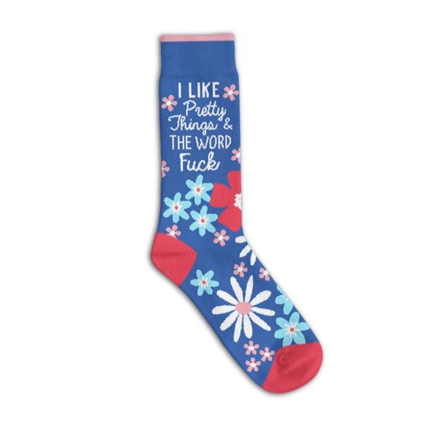 I Like Pretty Things and the Word Fuck Socks | Blue Floral Funny Socks