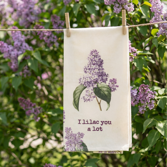 I Lilac You A Lot Dish Cloth Towel | Cotten Linen Novelty Tea Towel | Cute Kitchen Hand Towel | 18" x 28"