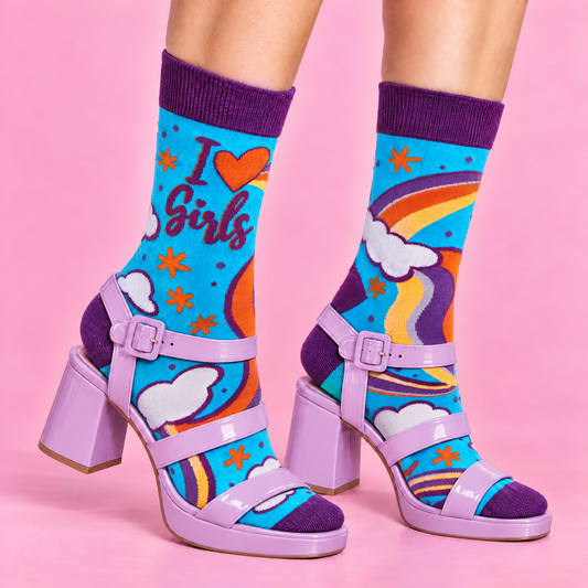 I Love Girls Women's Crew Socks | LGBT Lesbian Pride Rainbow Socks-Fabdaz-The Bullish Store