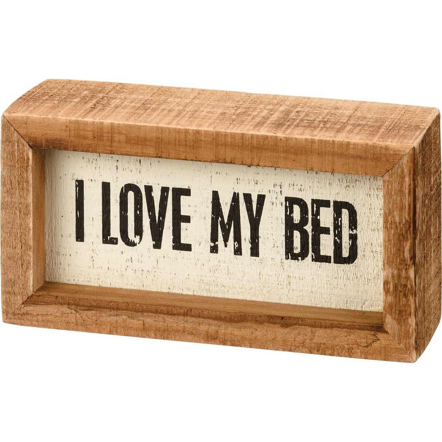 I Love My Bed Small Inset Box Sign | Desk Wall Wooden Decor | 5" x 2.50"