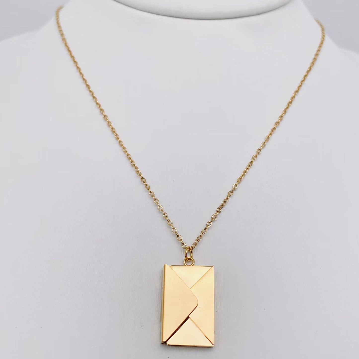 "I Love You" Stainless Steel Openable Envelope Necklace [Color Options: Gold or Rose Gold]