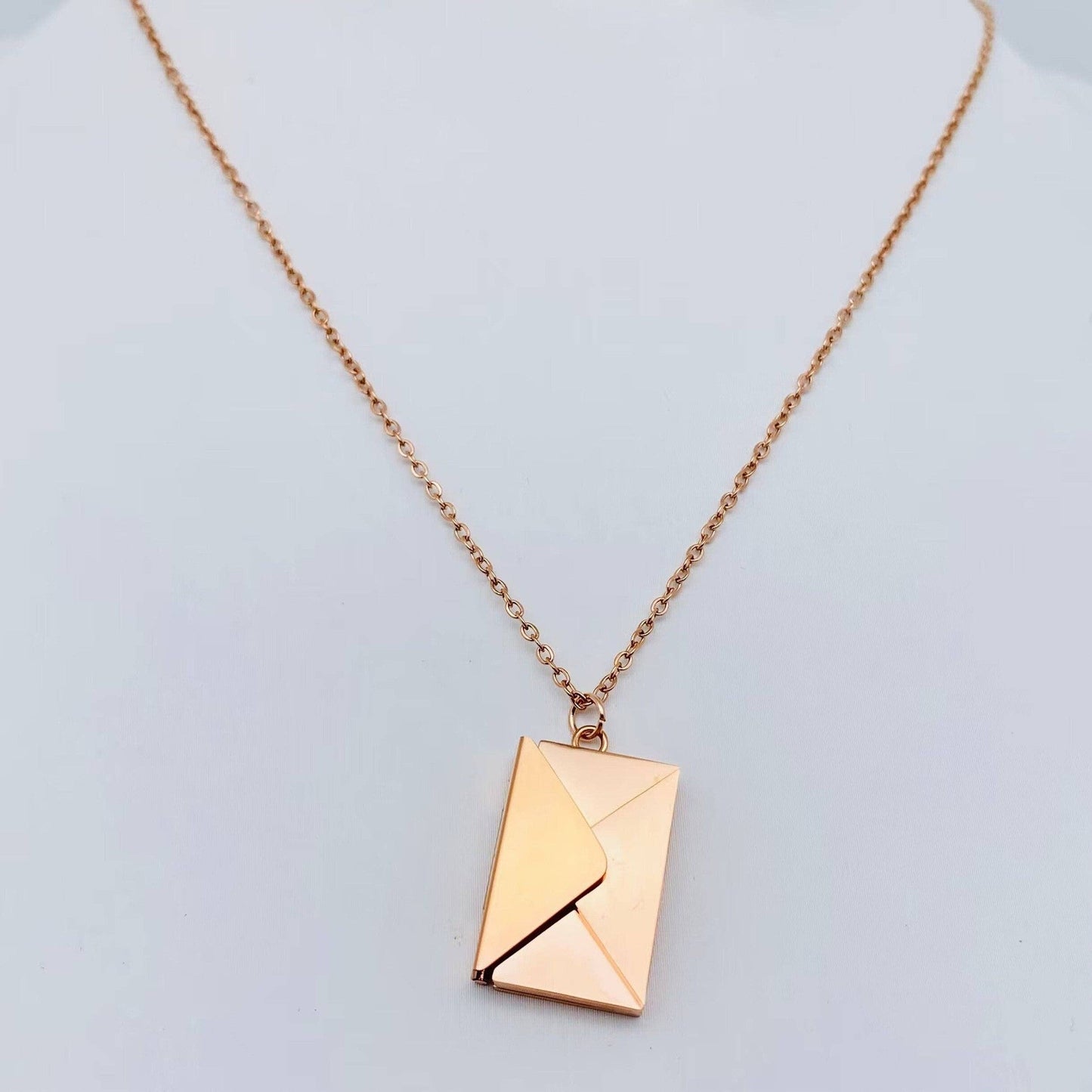 "I Love You" Stainless Steel Openable Envelope Necklace [Color Options: Gold or Rose Gold]