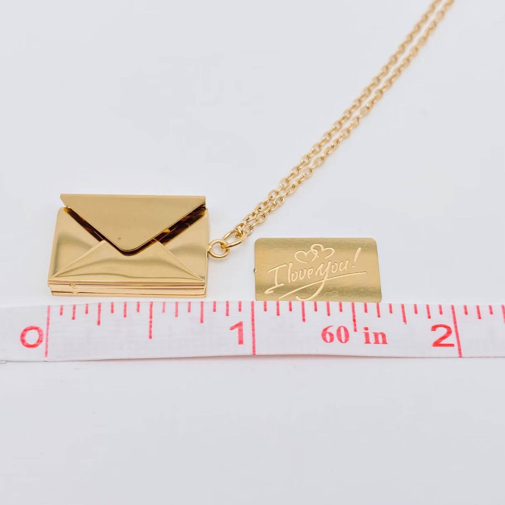 "I Love You" Stainless Steel Openable Envelope Necklace [Color Options: Gold or Rose Gold]