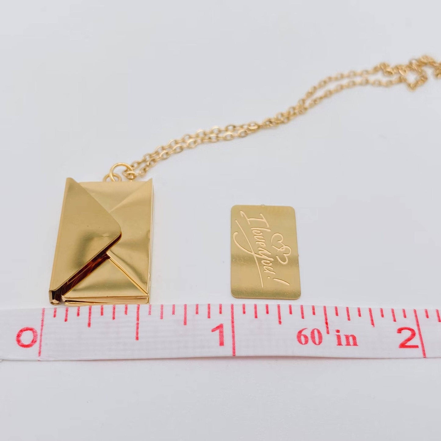 "I Love You" Stainless Steel Openable Envelope Necklace in Gold