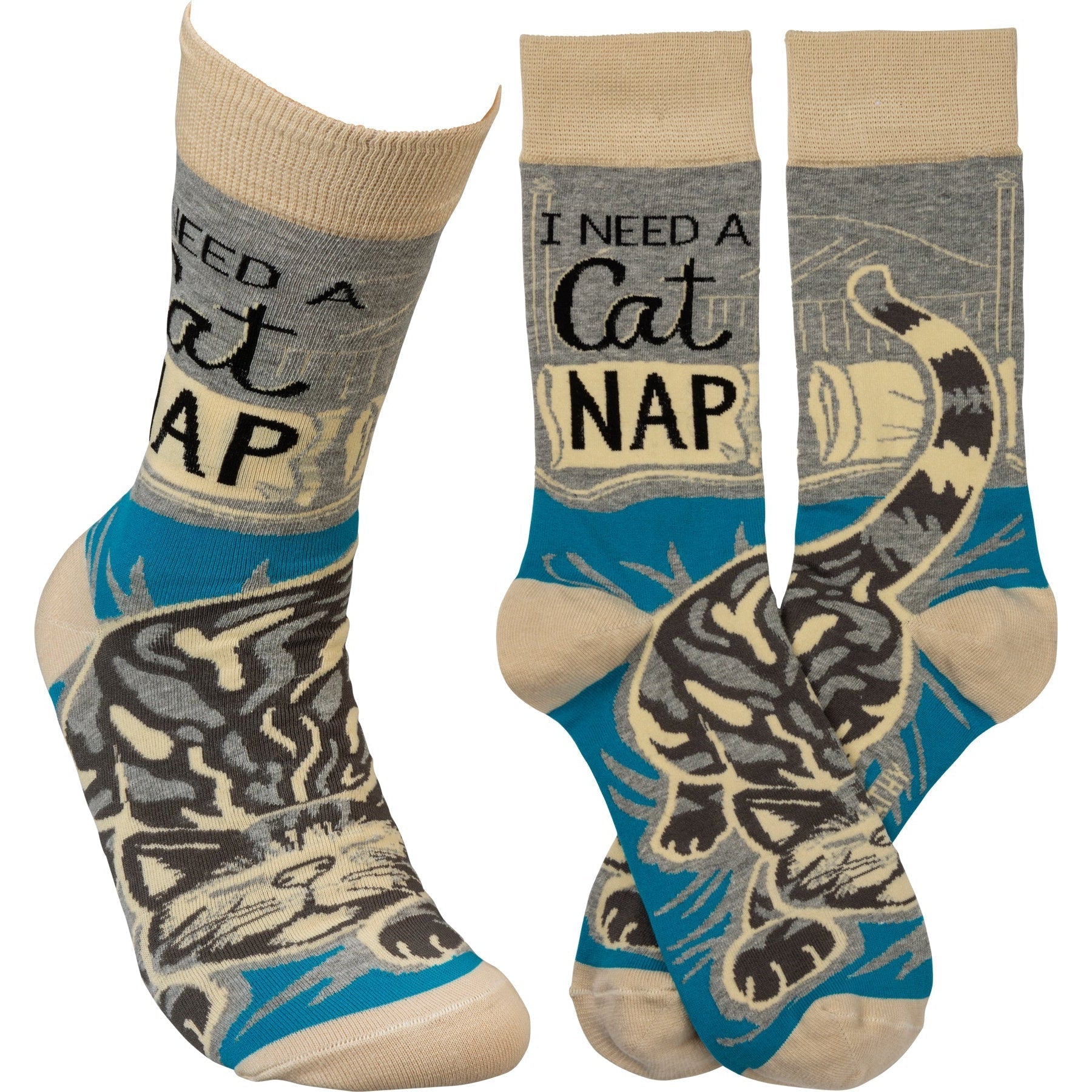 I Need A Cat Nap Crew Funny Novelty Socks