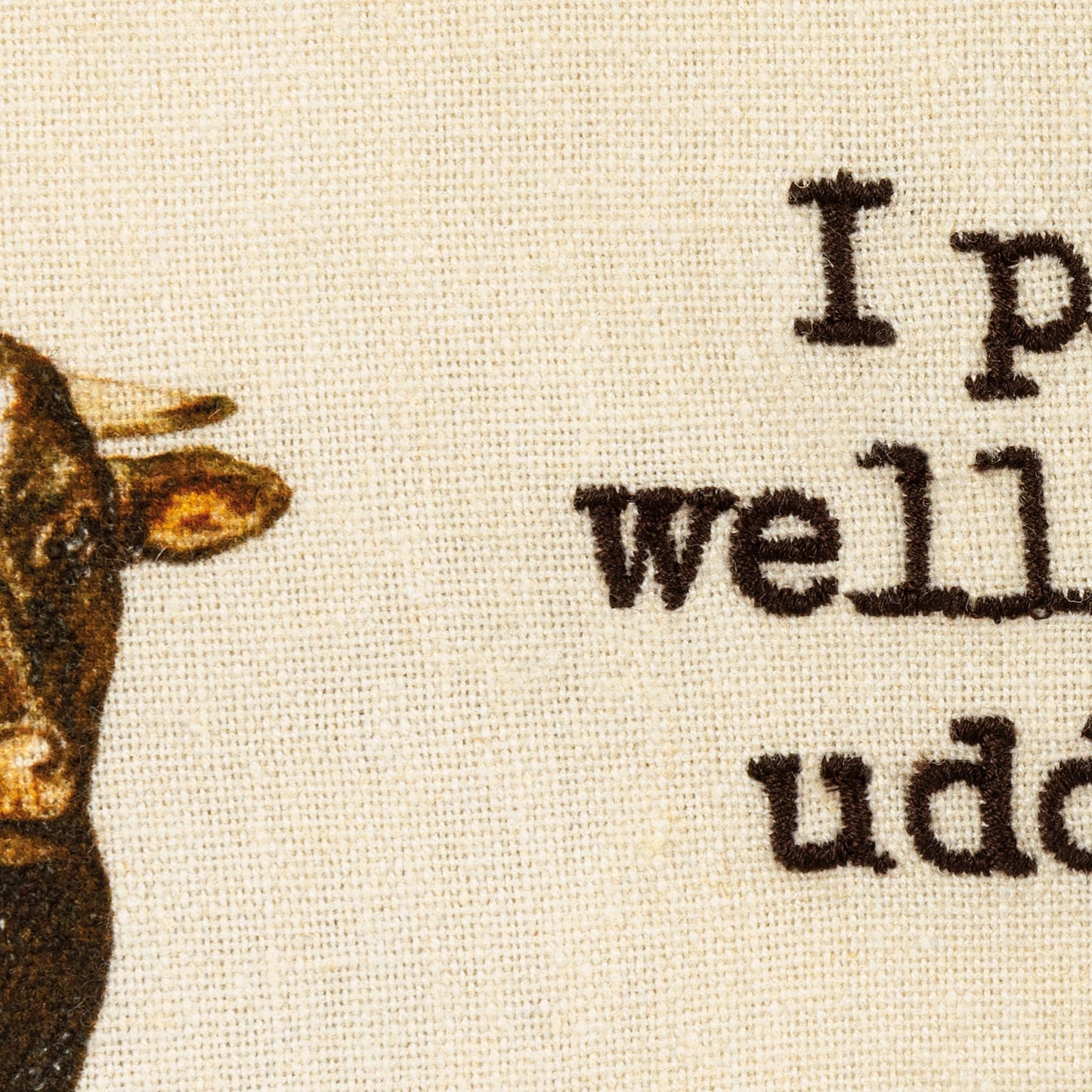 I Play Well With Udders Kitchen Towel | Vintage-inspired Cotten Linen Cow Design Hand Tea Dish Cloth | 18" x 28"