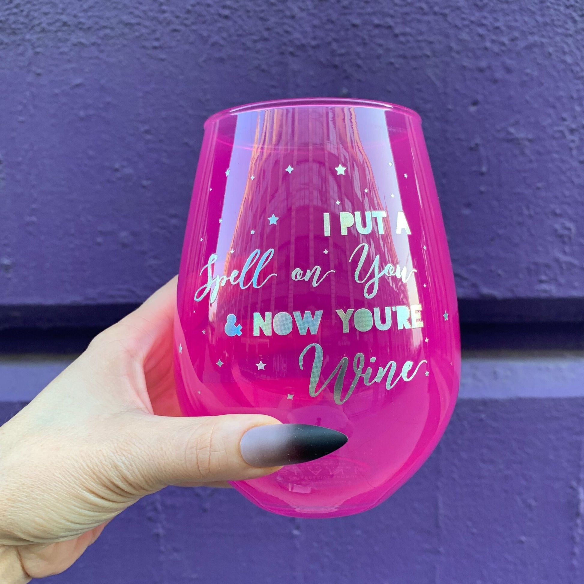 I Put A Spell On You Jumbo Stemless Wine Glass in Hot Pink | Halloween/Holiday Gifts Drinkware