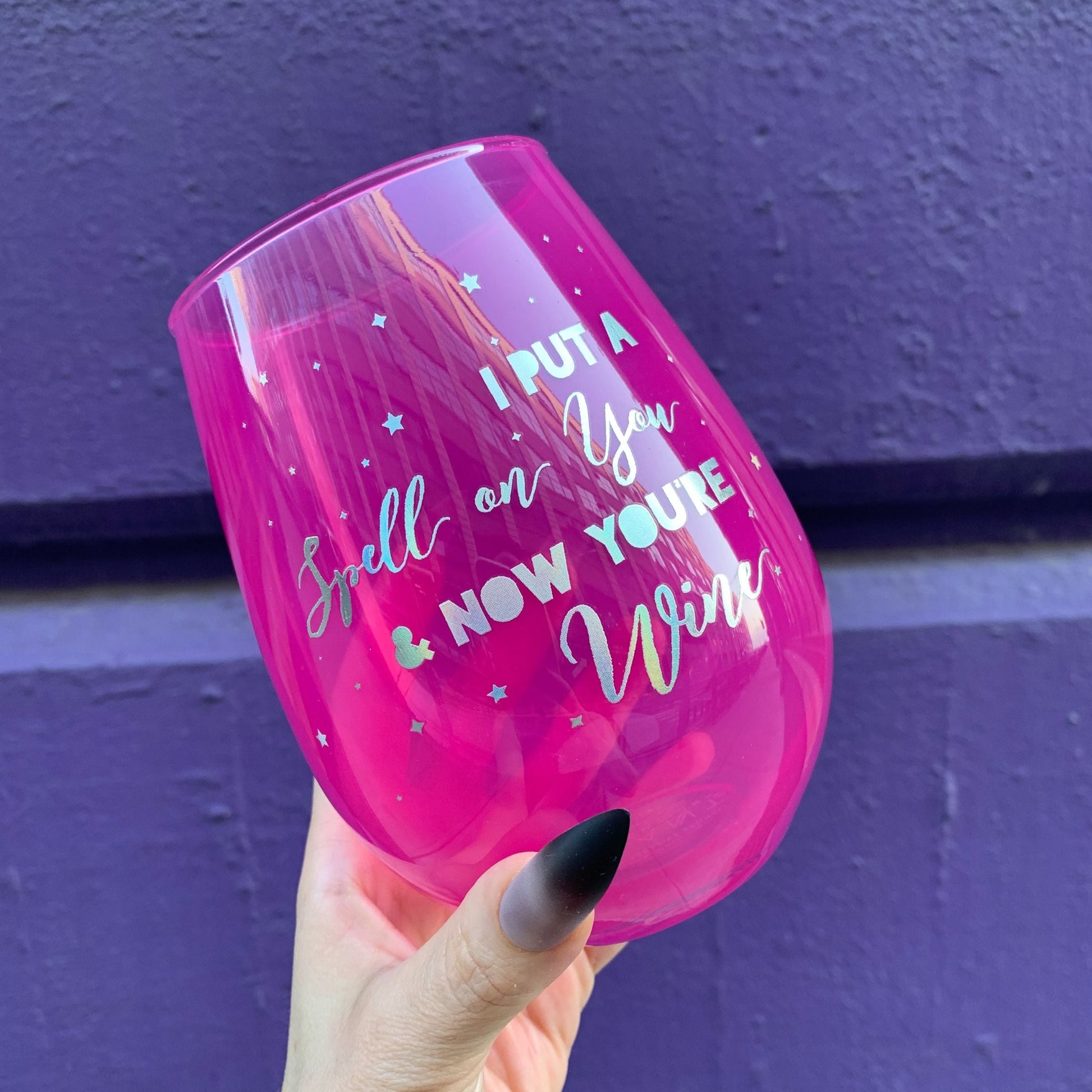 I Put A Spell On You Jumbo Stemless Wine Glass in Hot Pink | Halloween/Holiday Gifts Drinkware