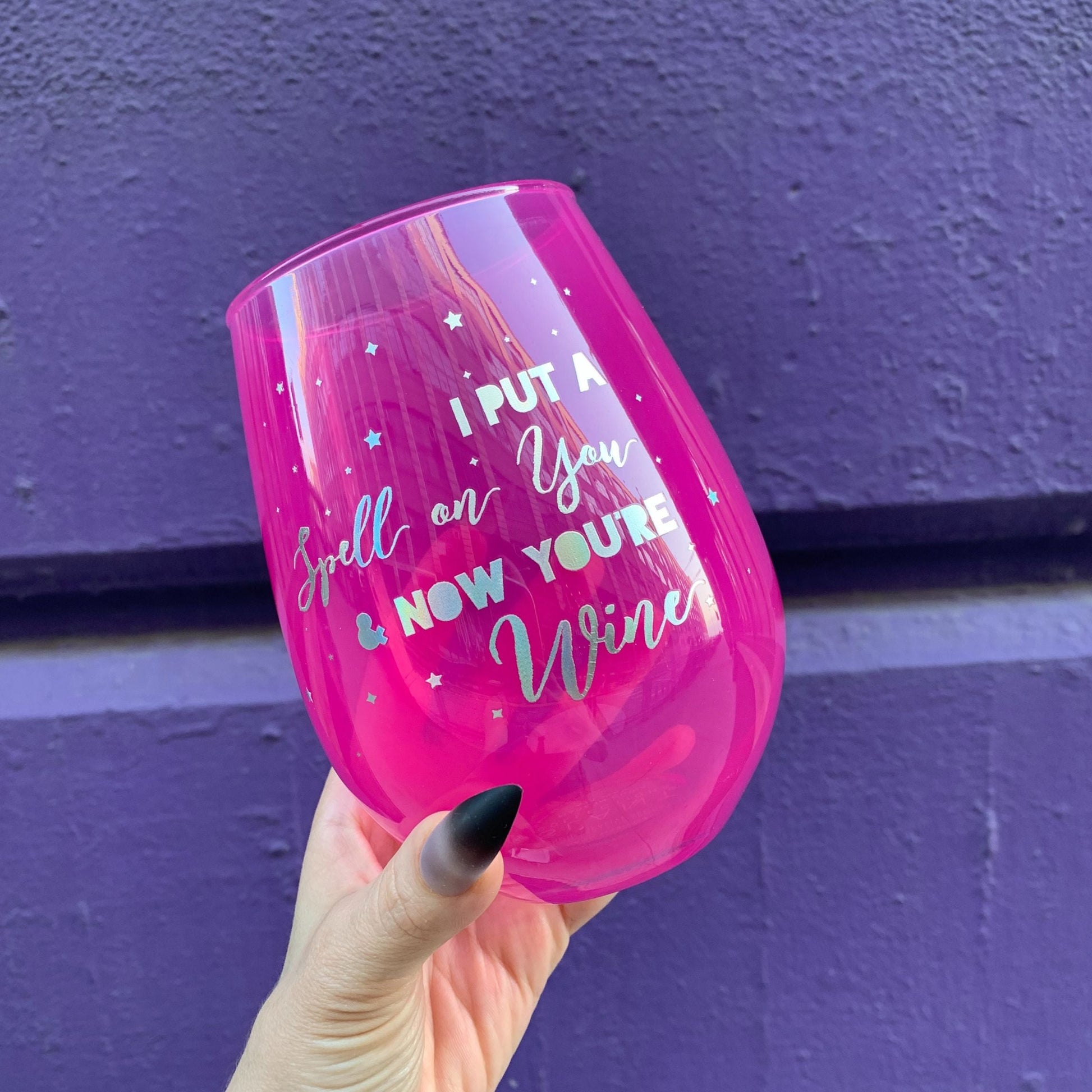 I Put A Spell On You Jumbo Stemless Wine Glass in Hot Pink | Halloween/Holiday Gifts Drinkware