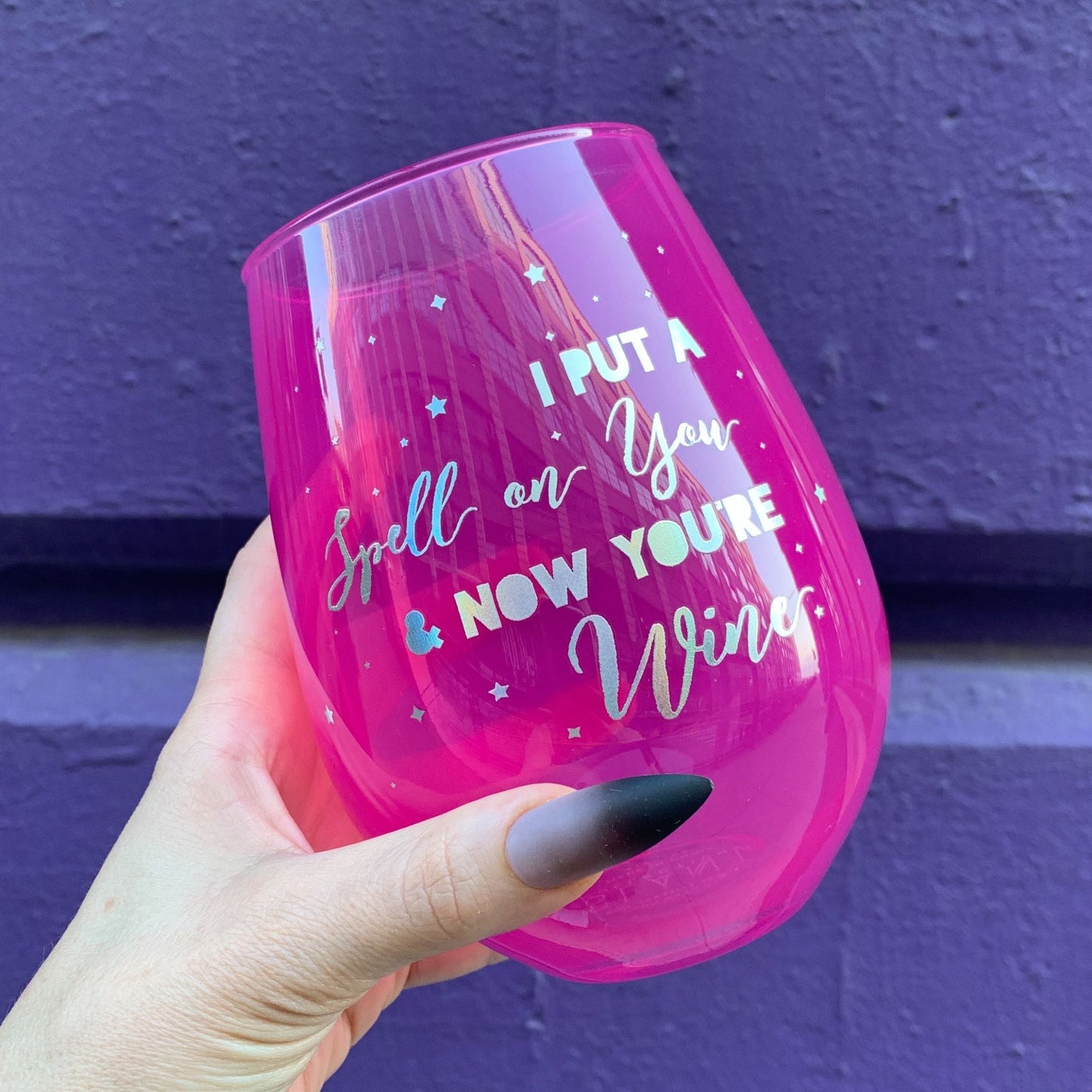 I Put A Spell On You Jumbo Stemless Wine Glass in Hot Pink | Halloween/Holiday Gifts Drinkware