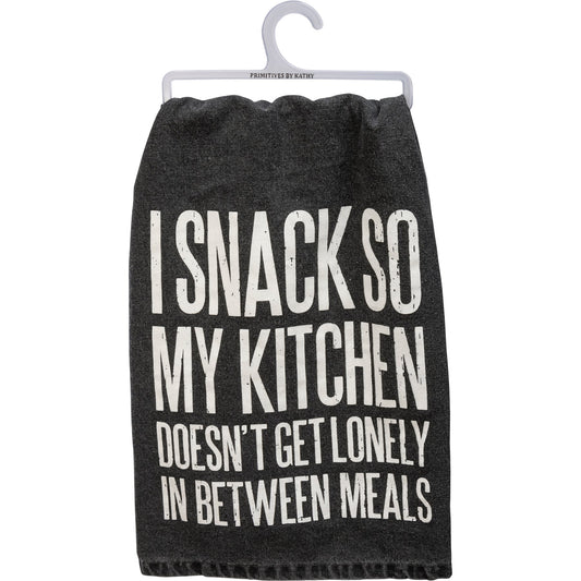 I Snack So My Kitchen Doesn't Get Lonely Dish Cloth Towel | Novelty Silly Tea Towels | Hilarious Kitchen Hand Towel | 28" x 28"
