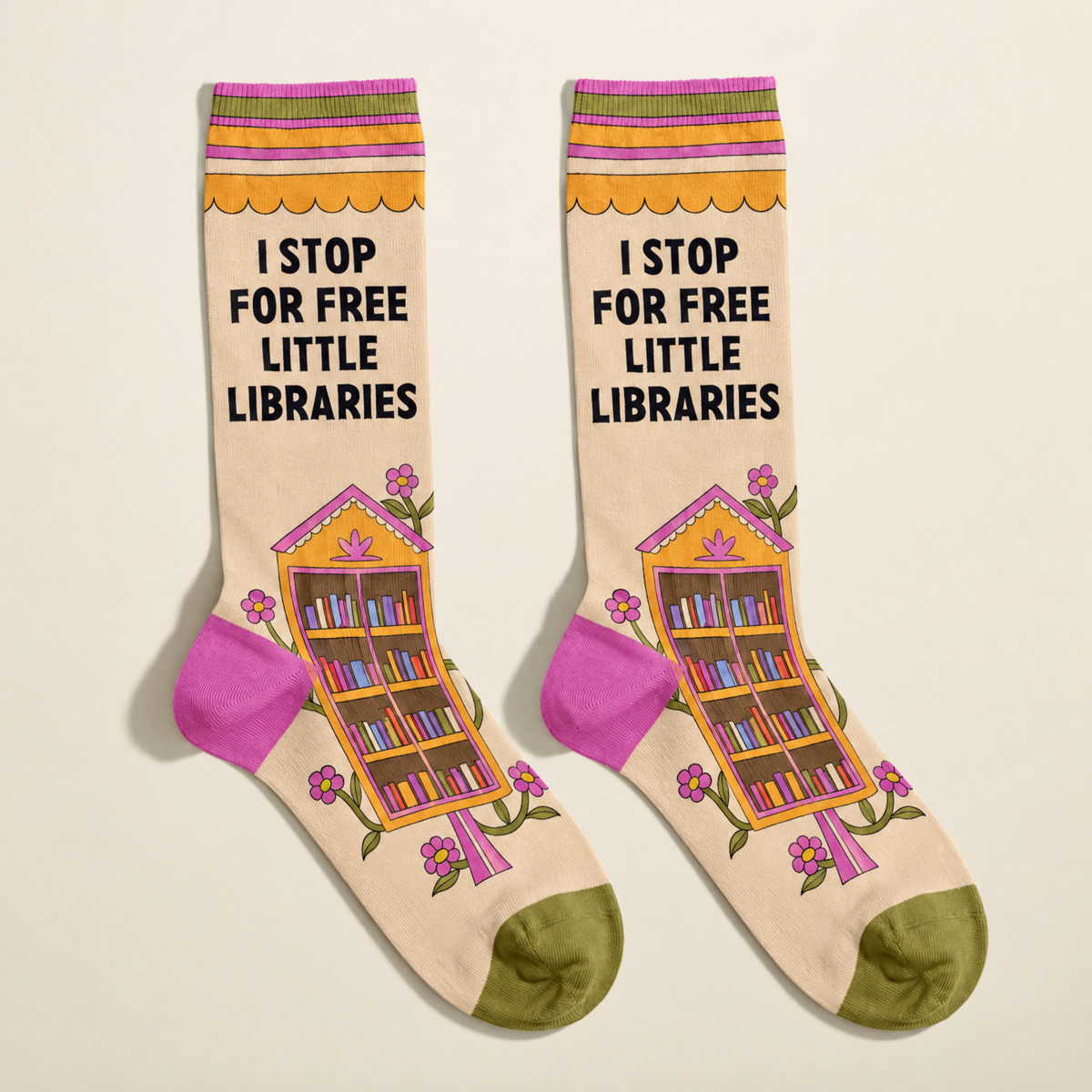 I Stop for Free Little Libraries Crew Socks-Fun Club-The Bullish Store