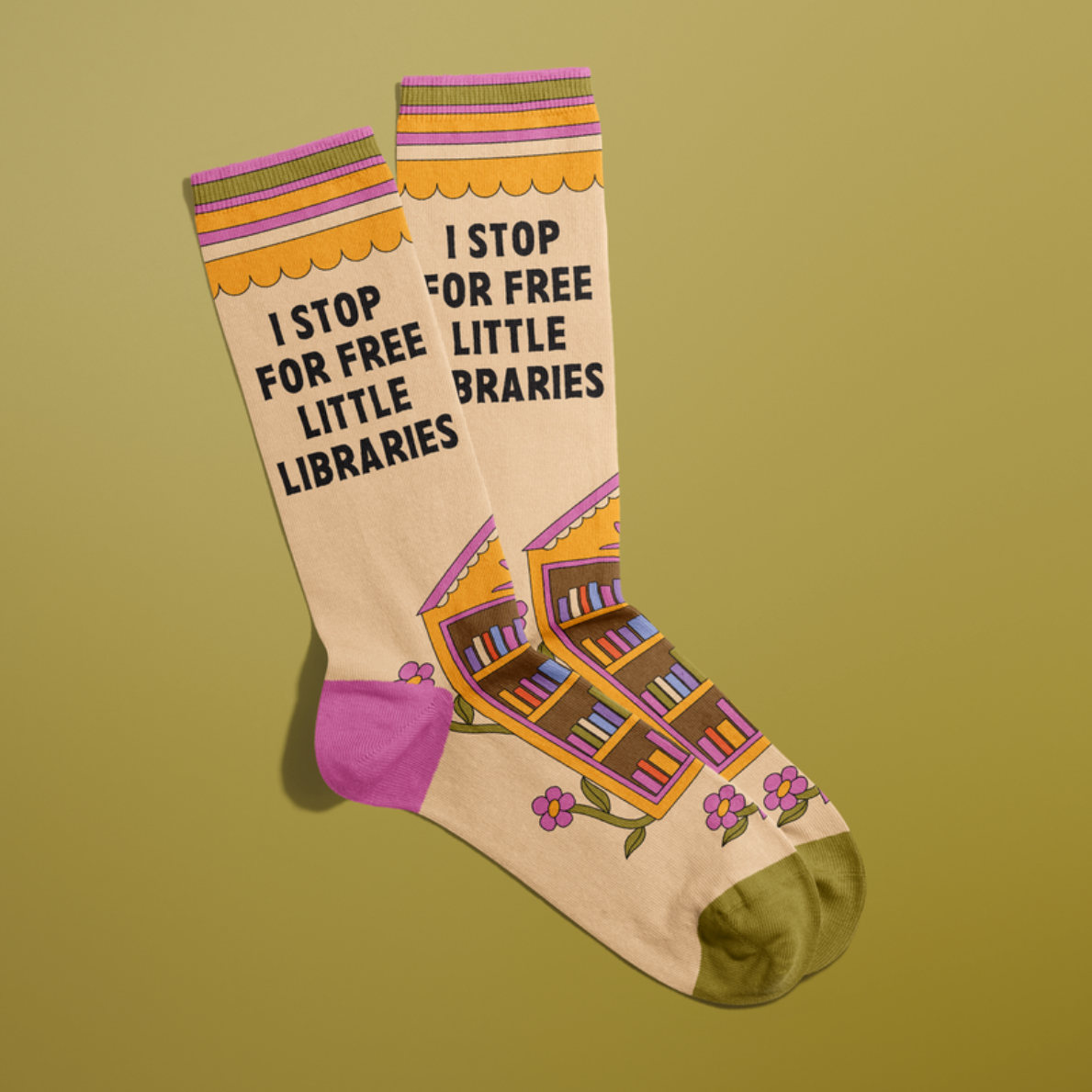 I Stop for Free Little Libraries Crew Socks-Fun Club-The Bullish Store