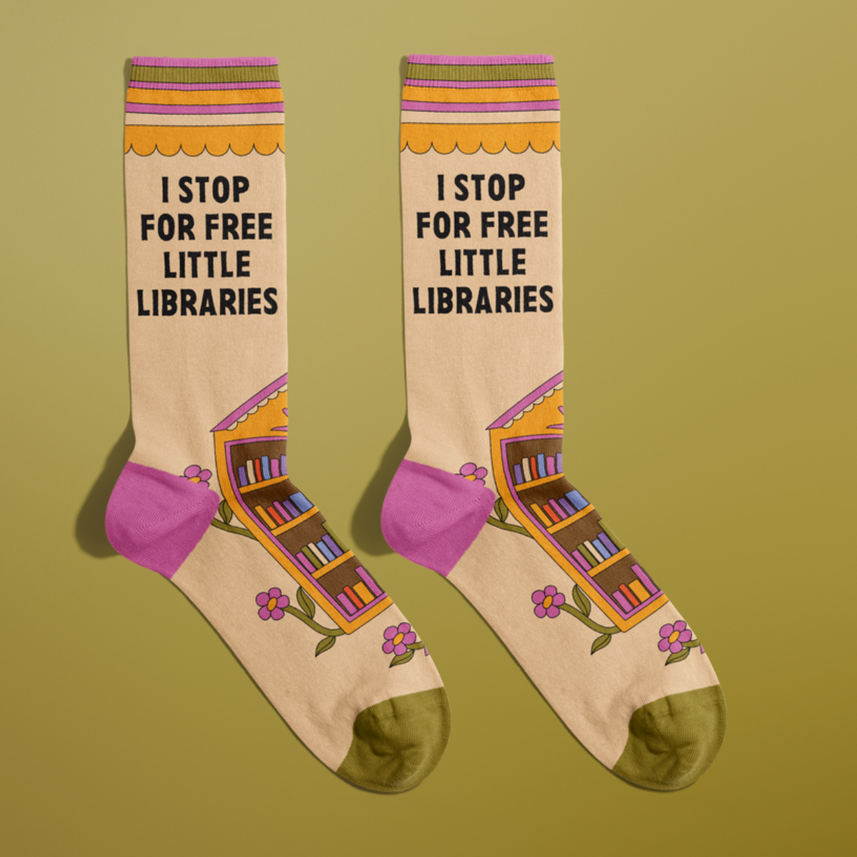 I Stop for Free Little Libraries Crew Socks-Fun Club-The Bullish Store