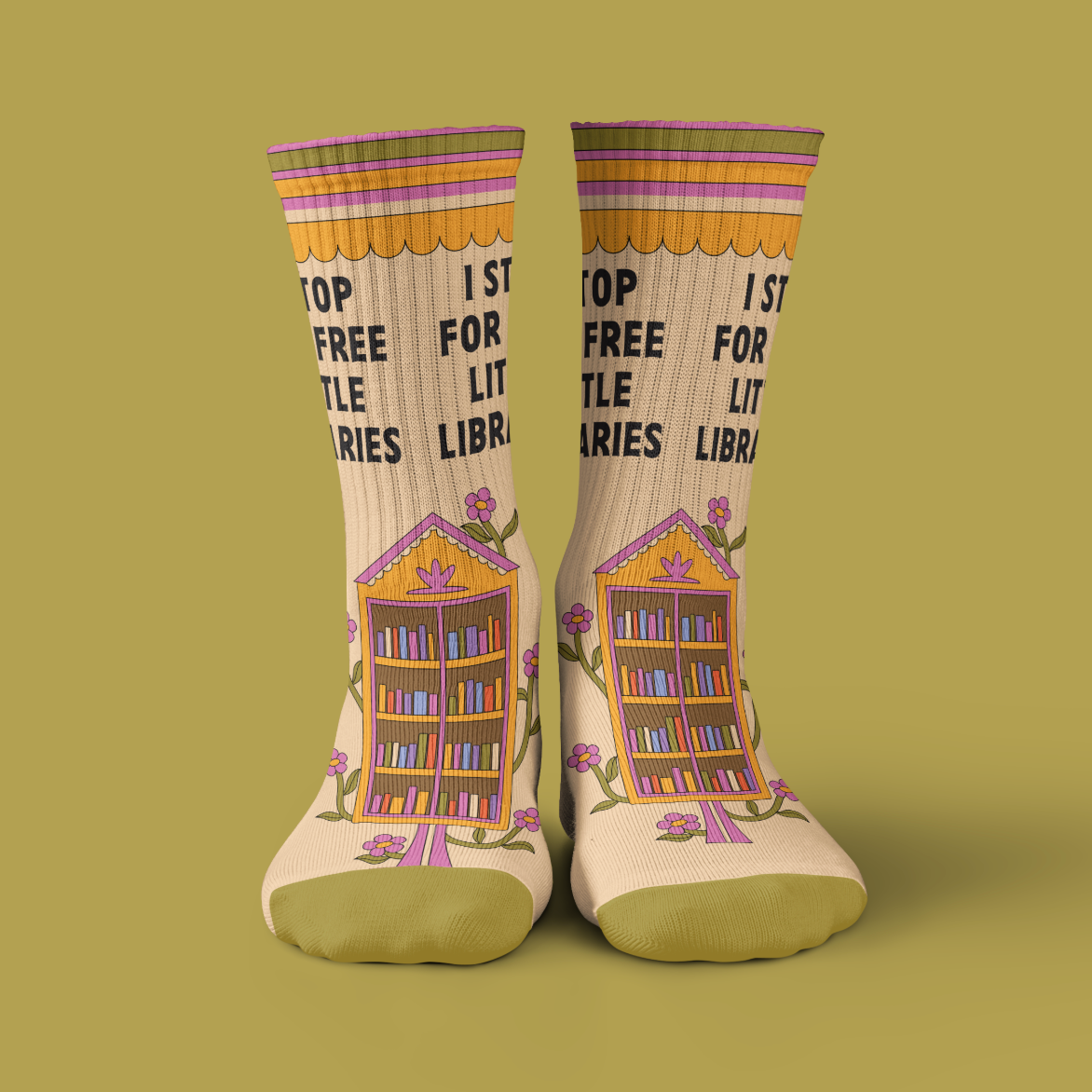 I Stop for Free Little Libraries Crew Socks-Fun Club-The Bullish Store