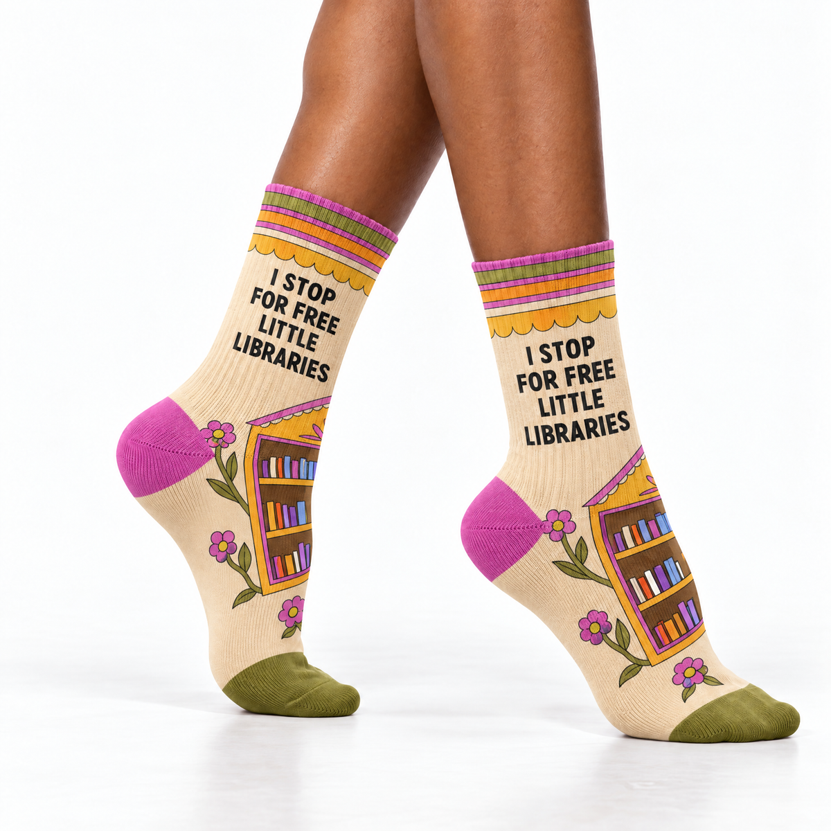 I Stop for Free Little Libraries Crew Socks-Fun Club-The Bullish Store