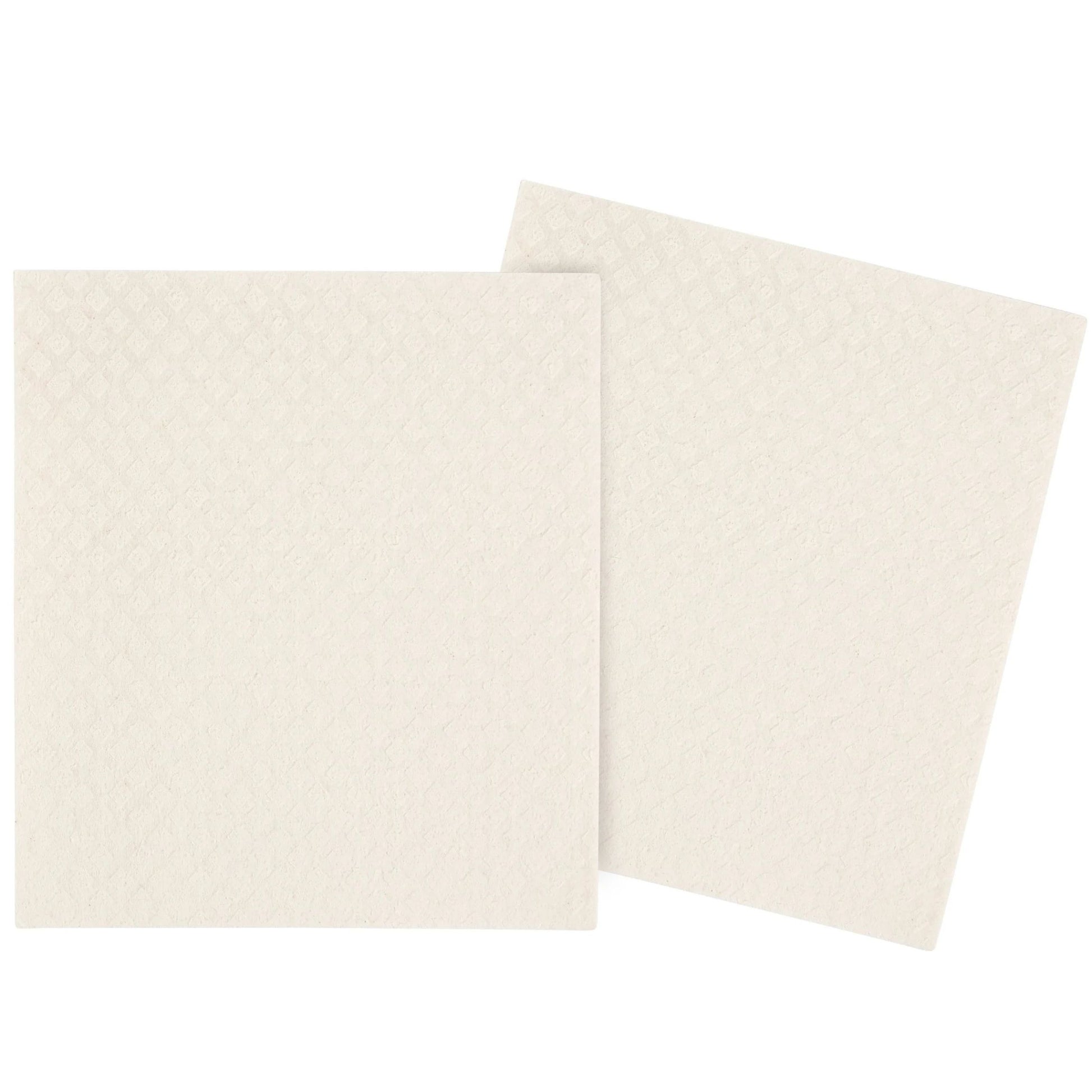 Two beige rectangular dish towels 