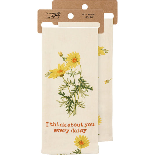 I Think About You Every Daisy Dish Cloth Towel | Novelty Cotten Linen Tea Towel | Cute Kitchen Hand Towel | 18" x 28"
