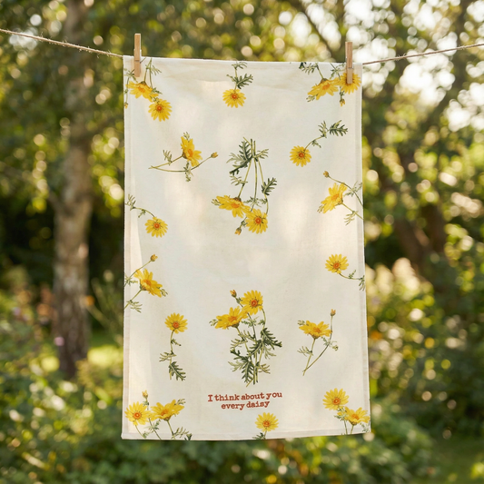 I Think About You Every Daisy Dish Cloth Towel | Novelty Cotten Linen Tea Towel | Cute Kitchen Hand Towel | 18" x 28"