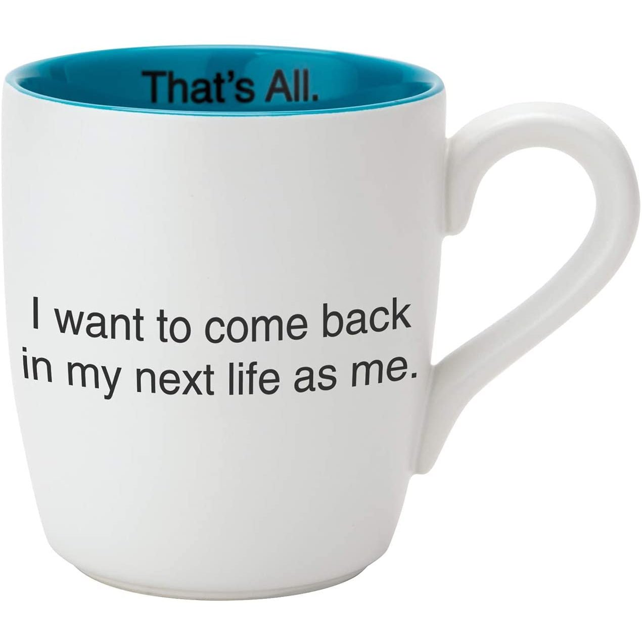 I Want To Come Back In My Next Life As Me Ceramic Coffee Mug in Teal and White