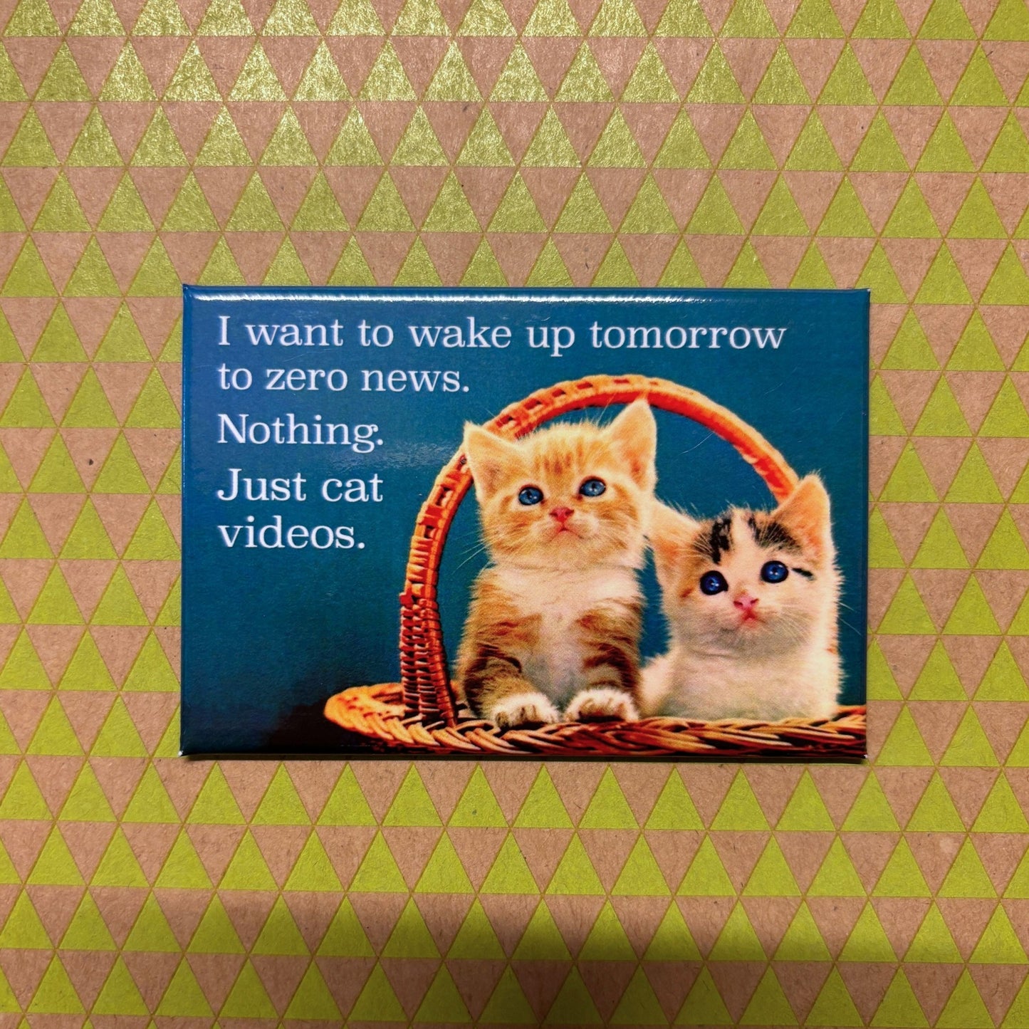 I Want To Wake Up Tomorrow To Zero News. Nothing. Just Cat Videos Magnet | 3" x 2"