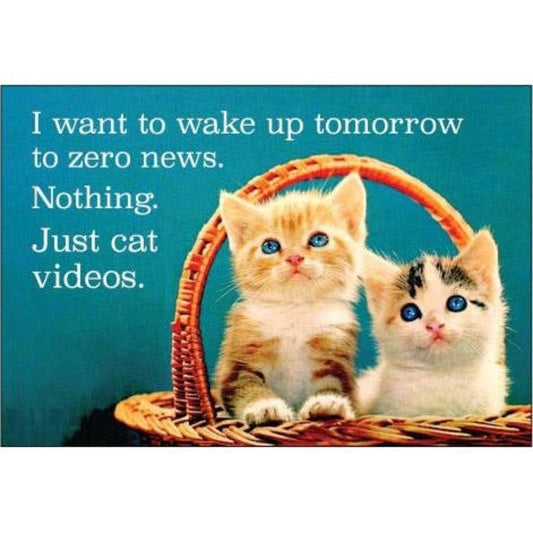 I Want To Wake Up Tomorrow To Zero News. Nothing. Just Cat Videos Magnet | 3" x 2"