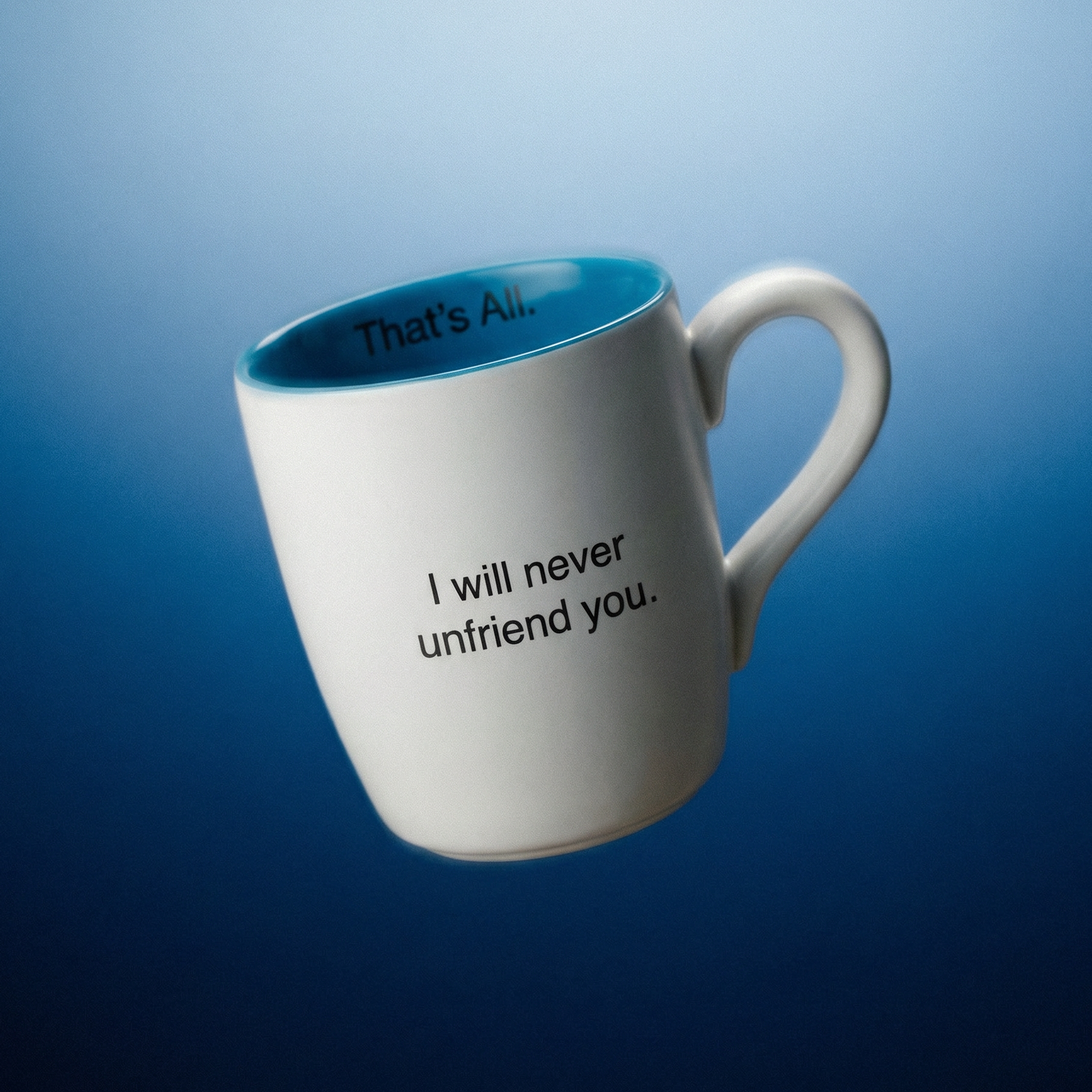 White mug with blue interior on a gradient blue background