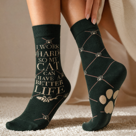 I Work Hard So My Cat Can Have A Better Life Crew Socks