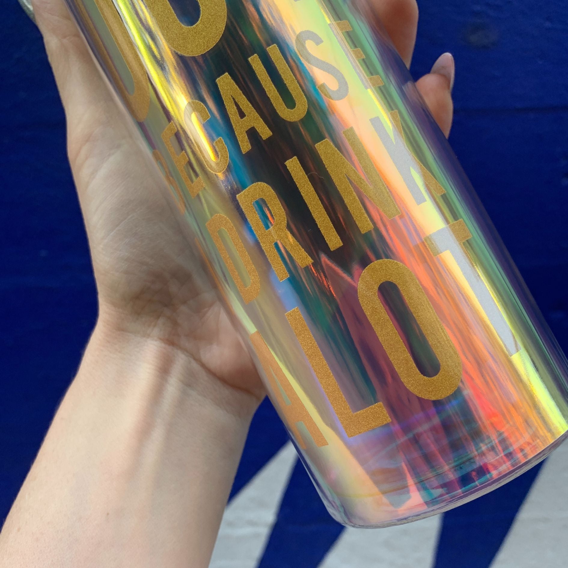 I Work Out Because I Drink a Lot Iridescent Rainbow Water Bottle | Double - Wall