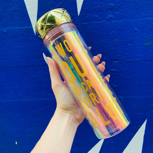 I Work Out Because I Drink a Lot Iridescent Rainbow Water Bottle | Double - Wall