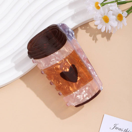 Iced Coffee Cup Hair Claw Clip with Heart-SoapElenGlen-The Bullish Store
