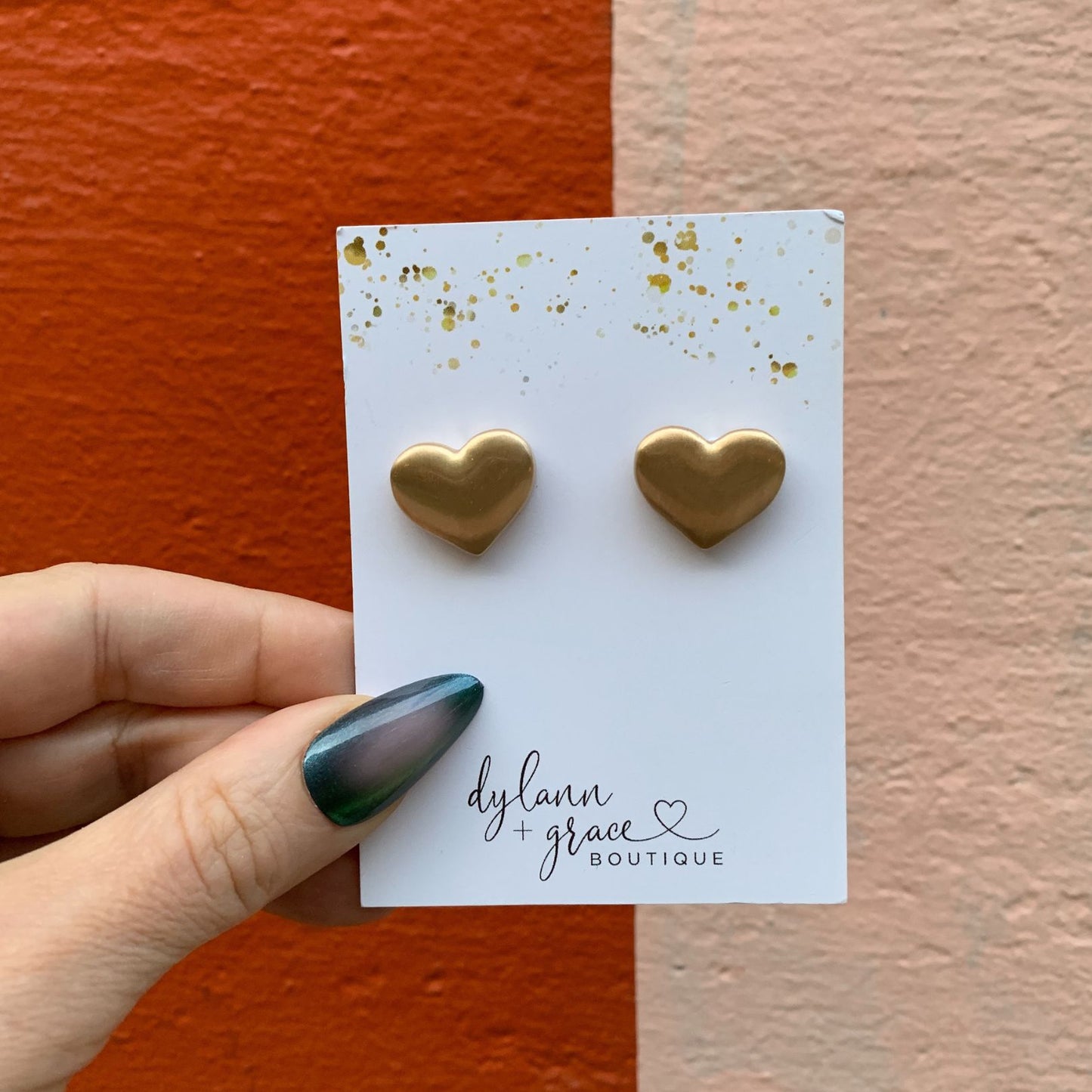 Icon Puffed Heart Stud Earrings in Satin Gold or Silver