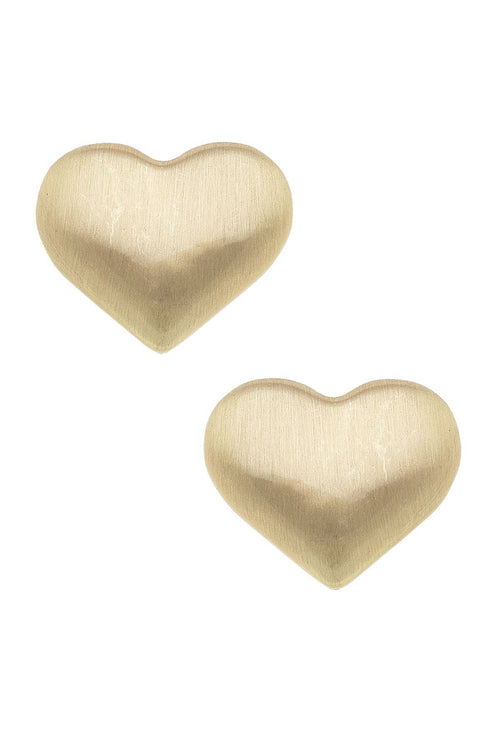 Icon Puffed Heart Stud Earrings in Satin Gold or Silver