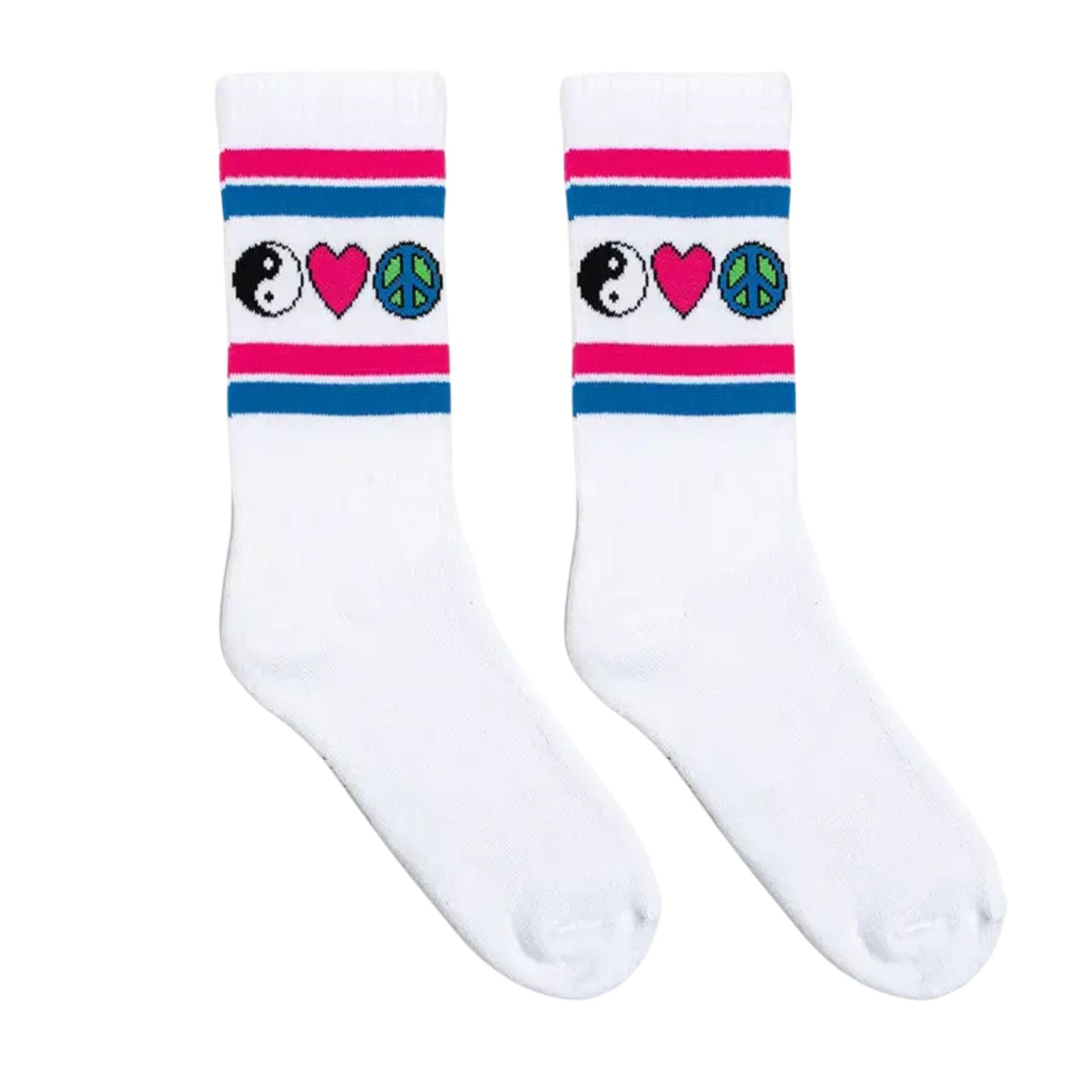 Iconic Symbols White Classic Crew Socks with Ribbed Tubing | Seamless Toe Seam Novelty Socks