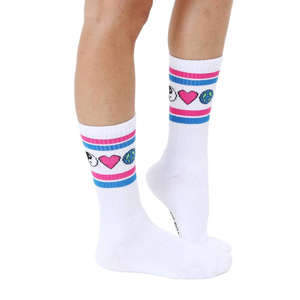 Iconic Symbols White Classic Crew Socks with Ribbed Tubing | Seamless Toe Seam Novelty Socks