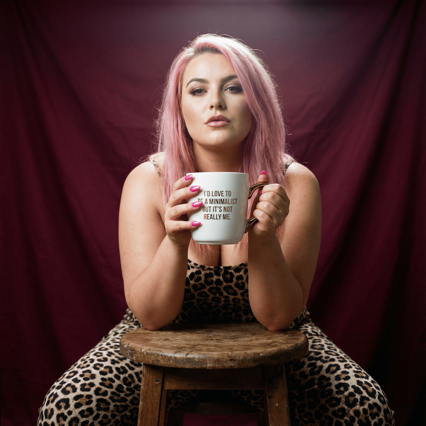 I'd Love To Be A Minimalist Gold Handle Mug | Stoneware Coffee Tea Cup | 16oz