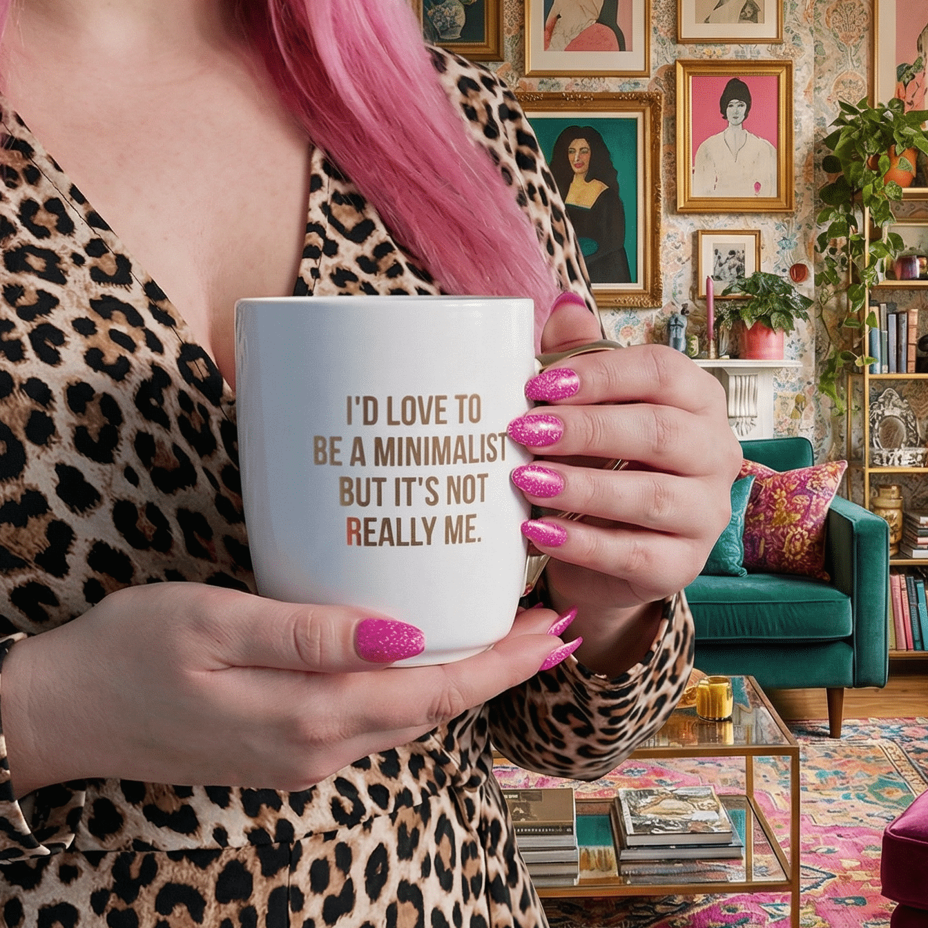 I'd Love To Be A Minimalist Gold Handle Mug | Stoneware Coffee Tea Cup | 16oz