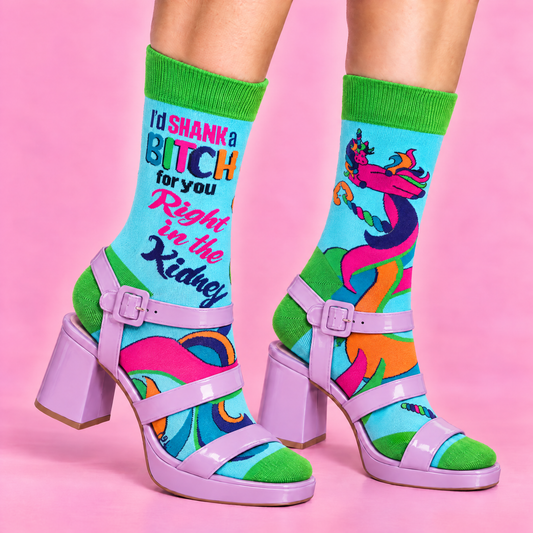 I'd Shank a Bitch for You Right in The Kidney Ladies Socks | Funny Women's Novelty Crew Socks-Fabdaz-The Bullish Store
